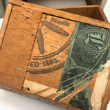 Antique Folk Art Cigar Box Wood Doll Chest with Mirror Plus Wash Stand in Blue and Silver