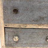 Antique Folk Art Cigar Box Wood Doll Chest with Mirror Plus Wash Stand in Blue and Silver