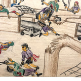 Pirate Battle with Guns and Swords! Excellent Vintage Kid Crayon Drawing + Bonus Pirate Ship Drawing