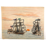 Pirate Battle with Guns and Swords! Excellent Vintage Kid Crayon Drawing + Bonus Pirate Ship Drawing