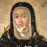 Santa Rita de Cascia with Skull, 19th C. Spanish Colonial Retablo on Tin