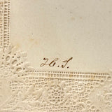 Fancy Tulip on Paper Lace, Lovely Monogrammed Watercolor on Embossed Card, c. 1840s, Boston