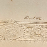 Fancy Tulip on Paper Lace, Lovely Monogrammed Watercolor on Embossed Card, c. 1840s, Boston