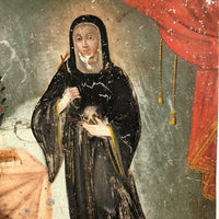 Santa Rita de Cascia with Skull, 19th C. Spanish Colonial Retablo on Tin