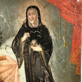 Santa Rita de Cascia with Skull, 19th C. Spanish Colonial Retablo on Tin