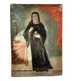 Santa Rita de Cascia with Skull, 19th C. Spanish Colonial Retablo on Tin