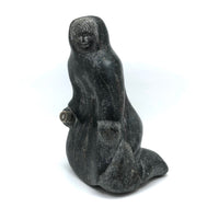 Basil Aptanik, Inuit Stone Carved Figure with Wonderful Face and Bone Tool
