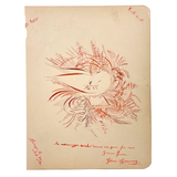 Spencerian Bird in Red Ink with Branch in Beak, 1896 Red Ink Drawing