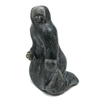 Basil Aptanik, Inuit Stone Carved Figure with Wonderful Face and Bone Tool