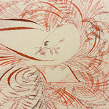 Spencerian Bird in Red Ink with Branch in Beak, 1896 Red Ink Drawing