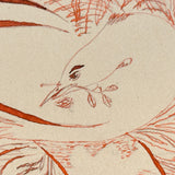 Spencerian Bird in Red Ink with Branch in Beak, 1896 Red Ink Drawing