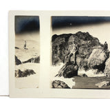 Men in Hats on Rocks and Lighthouse, Unusual and Super Cinematic Old RPPC