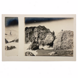 Men in Hats on Rocks and Lighthouse, Unusual and Super Cinematic Old RPPC