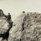 Men in Hats on Rocks and Lighthouse, Unusual and Super Cinematic Old RPPC