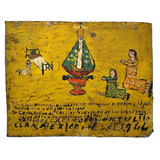 Kneeling Women in Polka Dots, Very Folky Masterpiece of an Ex Voto Retablo on Heavy Tin, 1944