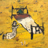 Kneeling Women in Polka Dots, Very Folky Masterpiece of an Ex Voto Retablo on Heavy Tin, 1944