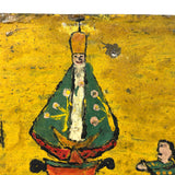 Kneeling Women in Polka Dots, Very Folky Masterpiece of an Ex Voto Retablo on Heavy Tin, 1944