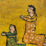 Kneeling Women in Polka Dots, Very Folky Masterpiece of an Ex Voto Retablo on Heavy Tin, 1944