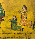 Kneeling Women in Polka Dots, Very Folky Masterpiece of an Ex Voto Retablo on Heavy Tin, 1944