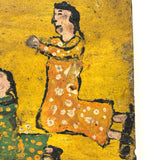 Kneeling Women in Polka Dots, Very Folky Masterpiece of an Ex Voto Retablo on Heavy Tin, 1944