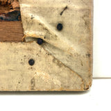 SOLD Archictectural Interior with Stove and Man in Blue, Wonderful Antique Oil on Waxed Canvas Painting