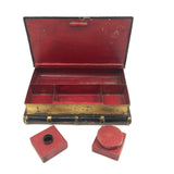 Wonderful 19th C. Tole Painted Double Sided Book Shaped Writing Box with Ink Wells