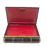 Wonderful 19th C. Tole Painted Double Sided Book Shaped Writing Box with Ink Wells