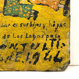 Kneeling Women in Polka Dots, Very Folky Masterpiece of an Ex Voto Retablo on Heavy Tin, 1944