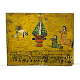 Kneeling Women in Polka Dots, Very Folky Masterpiece of an Ex Voto Retablo on Heavy Tin, 1944