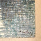 White Cow Wading, Lovely Antique Watercolor Signed Ward in Hand-carved, Presumed Original, Folk Art Frame