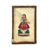 Lovely in Pink, Small c. 1830s Century Hand-colored Print Behind Glass (Box Lid?)