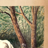 White Cow Wading, Lovely Antique Watercolor Signed Ward in Hand-carved, Presumed Original, Folk Art Frame