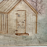 Company H, 4th Sec. Cabin, Lovely Small Antique Painting on Oiled Canvas Over Wood, Signed Hicks