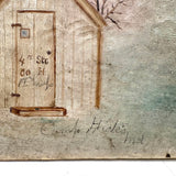 Company H, 4th Sec. Cabin, Lovely Small Antique Painting on Oiled Canvas Over Wood, Signed Hicks