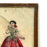 Lovely in Pink, Small c. 1830s Century Hand-colored Print Behind Glass (Box Lid?)