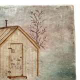 Company H, 4th Sec. Cabin, Lovely Small Antique Painting on Oiled Canvas Over Wood, Signed Hicks