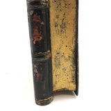 Wonderful 19th C. Tole Painted Double Sided Book Shaped Writing Box with Ink Wells