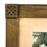 White Cow Wading, Lovely Antique Watercolor Signed Ward in Hand-carved, Presumed Original, Folk Art Frame