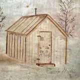 Company H, 4th Sec. Cabin, Lovely Small Antique Painting on Oiled Canvas Over Wood, Signed Hicks