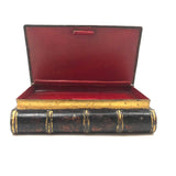Wonderful 19th C. Tole Painted Double Sided Book Shaped Writing Box with Ink Wells
