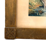 White Cow Wading, Lovely Antique Watercolor Signed Ward in Hand-carved, Presumed Original, Folk Art Frame