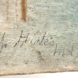 Company H, 4th Sec. Cabin, Lovely Small Antique Painting on Oiled Canvas Over Wood, Signed Hicks