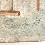Company H, 4th Sec. Cabin, Lovely Small Antique Painting on Oiled Canvas Over Wood, Signed Hicks