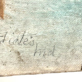 Company H, 4th Sec. Cabin, Lovely Small Antique Painting on Oiled Canvas Over Wood, Signed Hicks