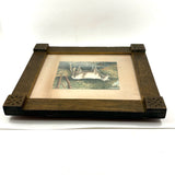 White Cow Wading, Lovely Antique Watercolor Signed Ward in Hand-carved, Presumed Original, Folk Art Frame