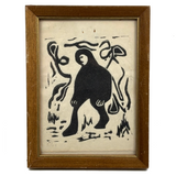 Existential Feeling Mid Century Wooblock Print of Lone, Hooded Figure