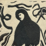 Existential Feeling Mid Century Wooblock Print of Lone, Hooded Figure