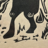 Existential Feeling Mid Century Wooblock Print of Lone, Hooded Figure