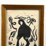 Existential Feeling Mid Century Wooblock Print of Lone, Hooded Figure