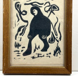 Existential Feeling Mid Century Wooblock Print of Lone, Hooded Figure